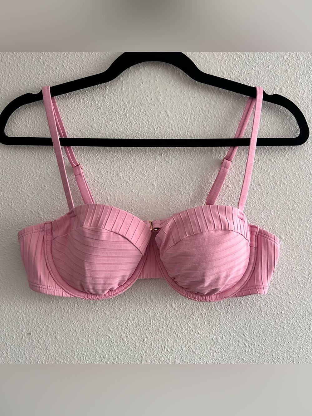 Shade & Shore Pink Ribbed Padded Bikini Top